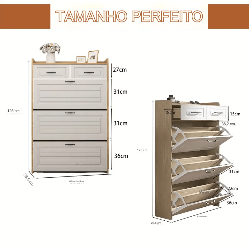 Sapateira Organizadora com 3 Portas e 2 Gavetas